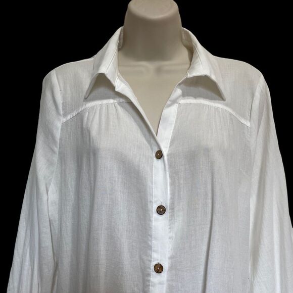 Doe & Rae White Cotton Lightweight Peasant Blouse Ruffle Hem Sz L - Picture 3 of 10